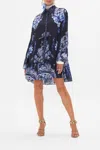 Camilla Tiered Dress With Cutwork Lace Collar Delft Dynasty In Navy