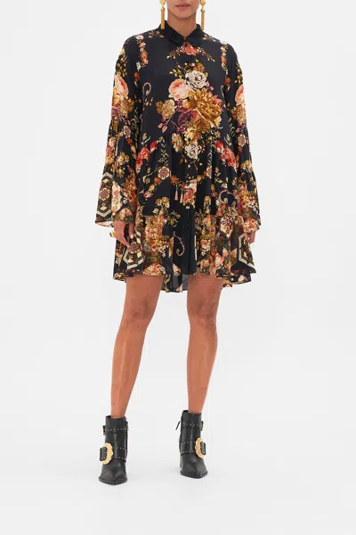 Camilla Tiered Dress With Embroidered Collar Stitched In Time In Black