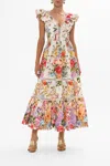 Camilla Tiered Cotton Maxi Dress With Neck Frill In White