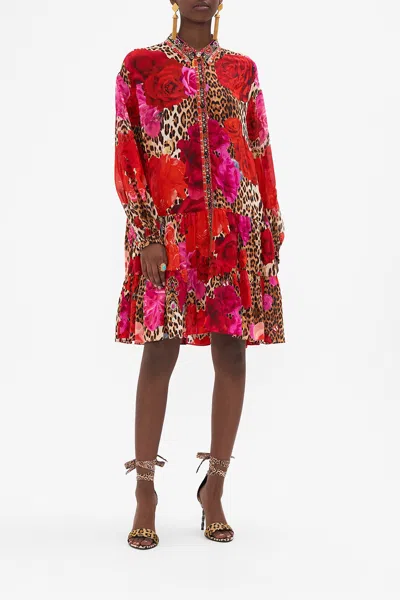 Camilla Tiered Shirt Dress Heart Like A Wildflower In Red