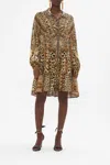 Camilla Mixed Animal-print Silk Tiered Mini Shirtdress In Brown
