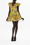 Camilla Tiered Neck Frill Floral Cotton Mini Dress