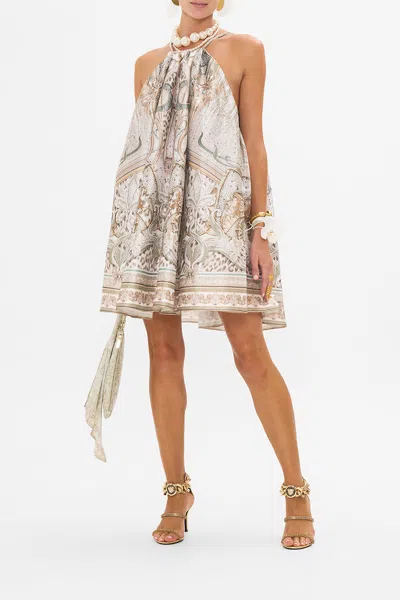 Camilla Trapeze Mini Dress Ivory Tower Tales In Beige/green