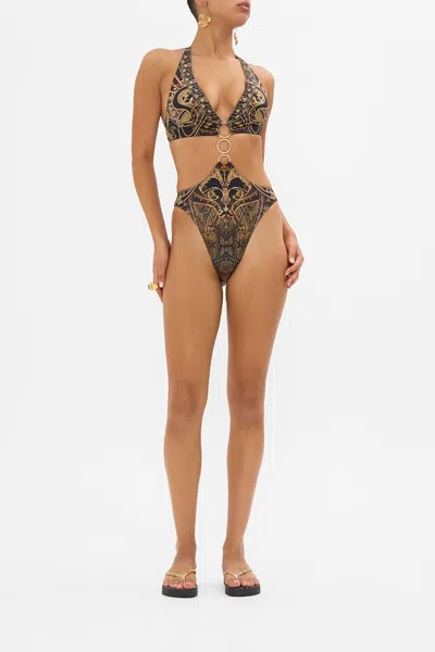Camilla Tri-ring Front Cut Out One-piece Nouveau Noir In Black