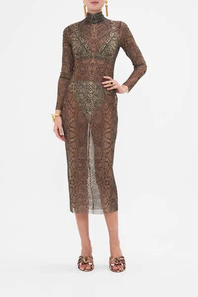 Camilla Turtle Neck Mesh Dress Nouveau Noir In Black