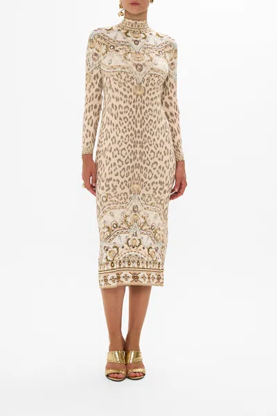Camilla Turtleneck Jersey Dress Grotto Goddess In Beige