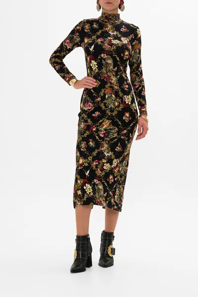 Camilla Turtleneck Jersey Dress Told In The Tapestry In Black