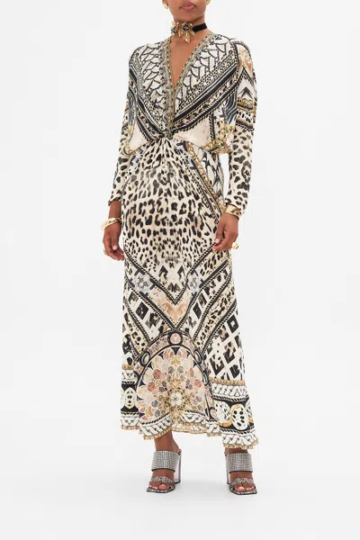 Camilla Twist Front Batwing Dress Mosaic Muse In Brown/grey