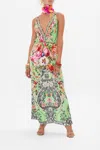 Camilla Floral Twist Front Silk Dress In Green
