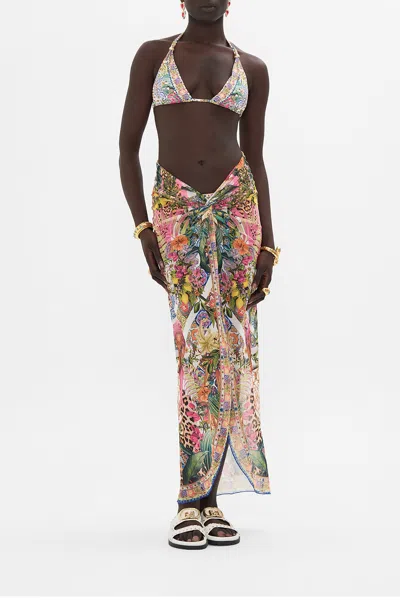 Camilla Twist Front Long Skirt Flowers Of Neptune In Green/