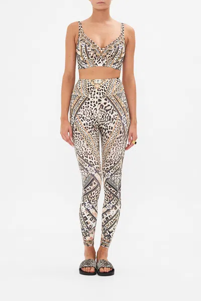Camilla V-neck Active Crop Mosaic Muse In Brown/grey