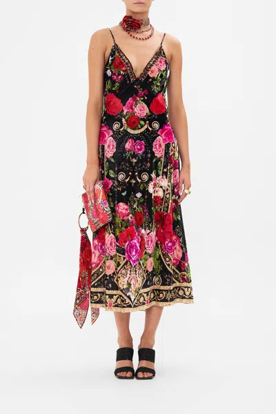 Camilla V Neck Bias Slip - Velvet Reservation For Love In Black/brown/red