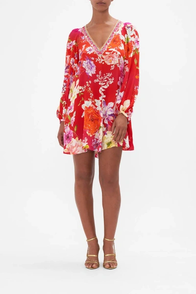 Camilla V Neck Blouson Sleeve Dress Kiss And Tell In Red