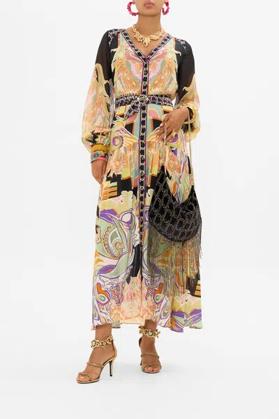 Camilla V Neck Dress With Belt Club Cinemania In Black