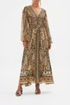 Camilla V Neck Dress With Belt Standing Ovation In Beige/brown