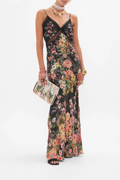 Camilla V Neck Full Length Bias Slip Dress Letters From A Vineyard In Black