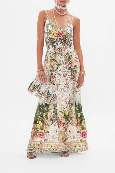 Camilla Floral Embellished Silk Maxi Dress In Beige/green/white
