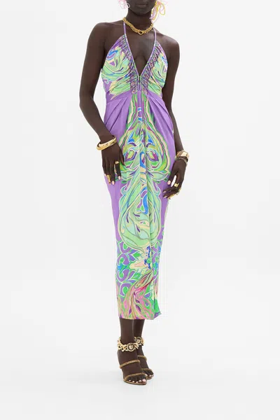 Camilla V Neck Gathered Jersey Dress Amsterdam Jewel In Purple