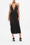 Camilla V Neck Gathered Jersey Dress Mosaic Muse In Black/brown/grey