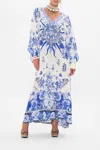 Camilla V Neck Kaftan With Ties Immortal Ink In Blue/white