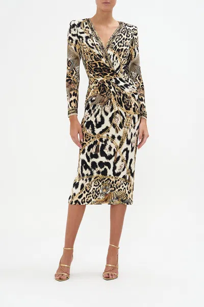 Camilla V-neck Midi Cross Front Dress Role Call In Brown/white
