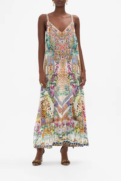 Camilla V Neck Midi Slip Dress Flowers Of Neptune In Green/