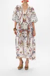 Camilla V Neck Puff Sleeve Dress My Folk Art Heart In Blue/white