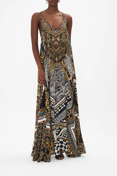 Camilla V Neck Racerback Dress Look Up Tesoro In Black/gold