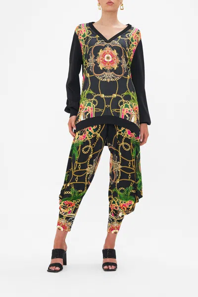Camilla V Neck Silk Front Jumper Jealousy And Jewels In Black
