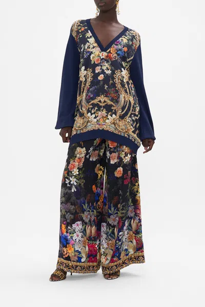Camilla V Neck Silk Front Jumper Play Your Cards Right In Navy