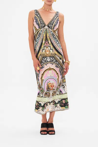 Camilla V-neck Slip Dress Florence Field Day In Beige/black