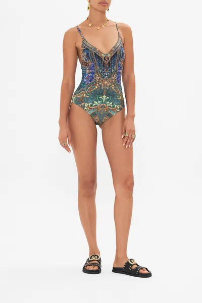 Camilla V Neck Underwire One Piece Fan Dance In Green