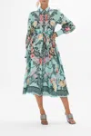 Camilla Waist-tie Floral Linen Maxi Shirtdress In Blue/green