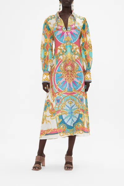 Camilla Waist Tie Shirt Dress Sail Away With Me In Blue/white