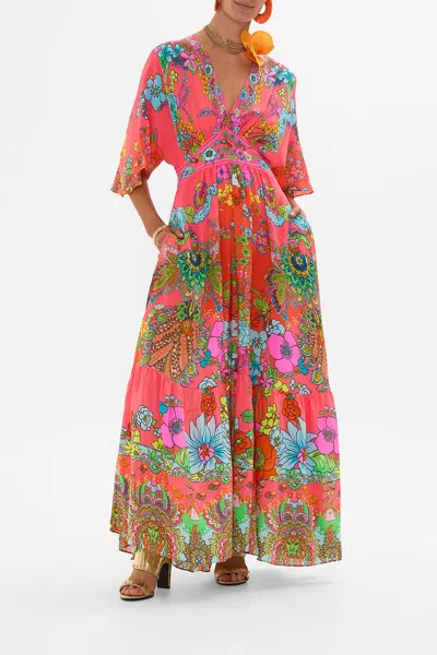 Camilla Waisted Dress With Hem Ruffle Windmills And Wildflowers In Multi