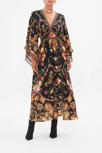 Camilla Waisted Dress With Kimono Sleeve Stitched In Time In Black