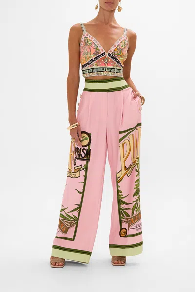 Camilla Wide Leg Pant With Buttons Lets Chase Rainbows In Pink