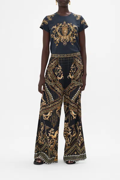 Camilla Wide Leg Trouser With Front Pockets Duomo Dynasty In Black/gold