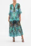 Camilla Wide Sleeve Gathered Dress Azure Allure In Blue