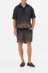 Camilla Woven Short Sleeve Polo Shirt Masked At Moonlight In Black