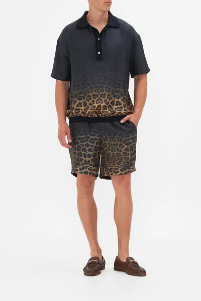 Camilla Woven Short Sleeve Polo Shirt Masked At Moonlight In Black