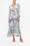 Camilla Season Of The Siren Blouson-sleeve Maxi Layer In Blue//white