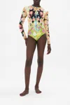 Camilla Zip Front Paddle Suit Sundowners In Sicily In Black/green/orange
