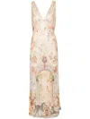 Camilla V-neck Jacquard Slip Midi Dress In Adorned In Antiquity In Neutral
