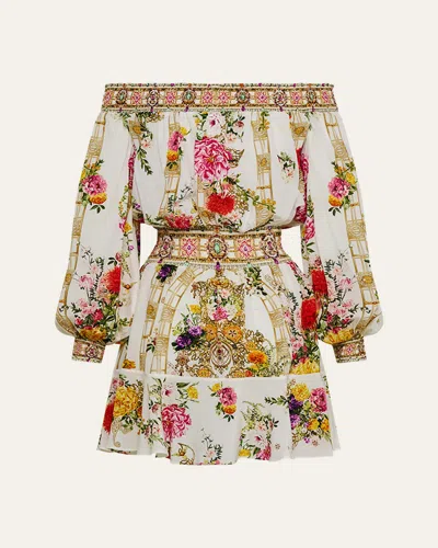 Camilla Silk Off-the-shoulder Mini Dress In Egyptian Rose