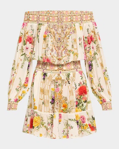 CAMILLA EGYPTIAN ROSE OFF-SHOULDER MINI DRESS