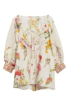 Camilla Egyptian Rose Print Raglan Sleeve Cotton Top In Egyptian Rose