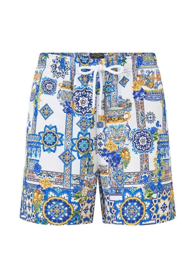 Camilla Elastic Waist Printed Swim Shorts In Blue
