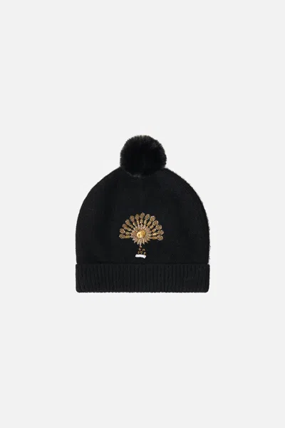 Camilla Embellished Beanie Solid Black