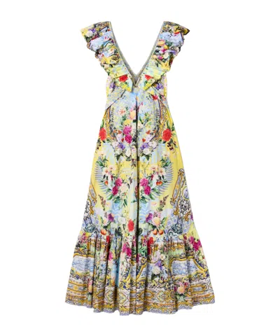 Camilla Embellished Belted Ruffled Printed Organic Cotton-poplin Maxi Dress In Multi